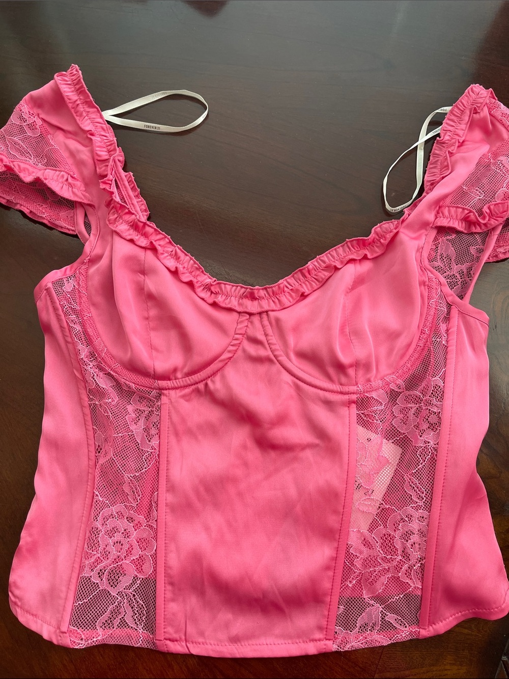 Forever 21 Pink Lace-Panel Satin Camisole